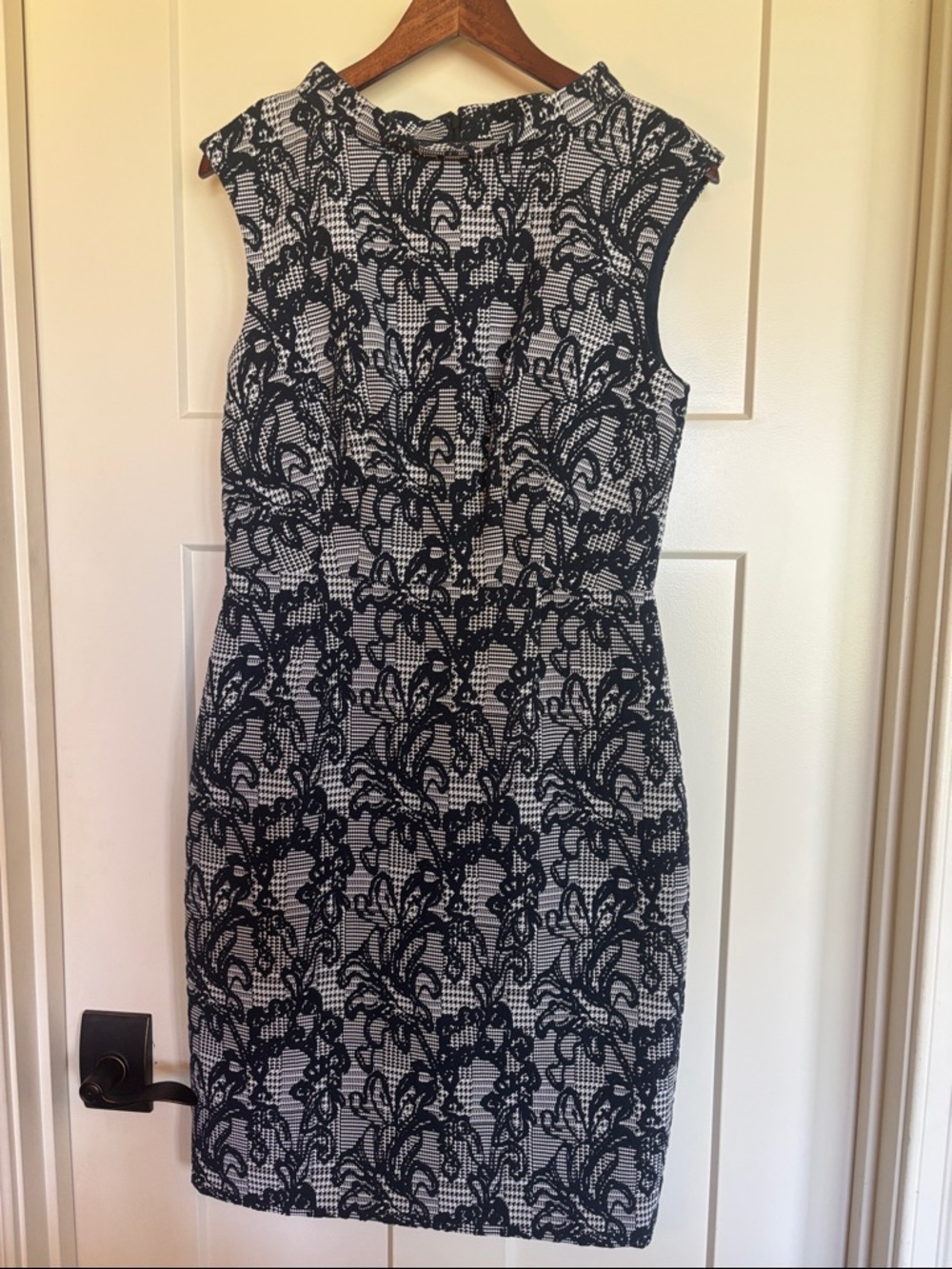 Brooks Brothers Navy and White Floral-Overlay Sheath Dress